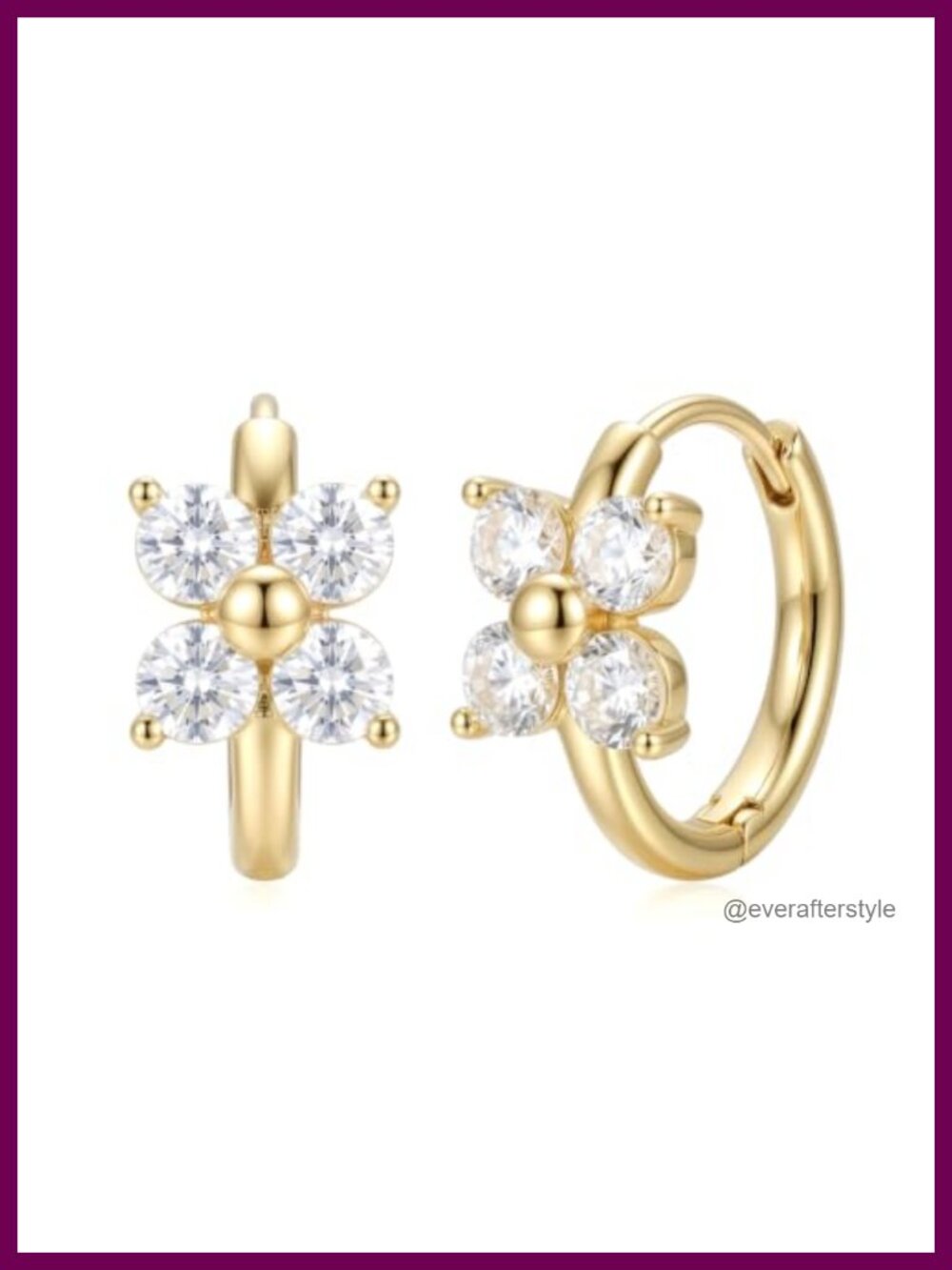 14k Gold Plated Flower Huggie Hoop Earrings with Cubic Zirconia,